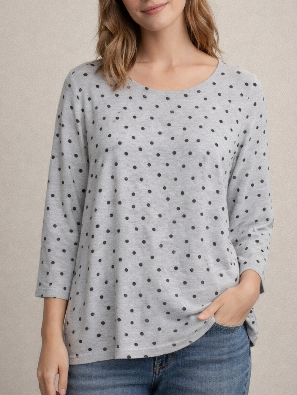 Market & Spruce Polka Dot Camren Bow Back Knit Top Gray Women Medium Stitch Fix